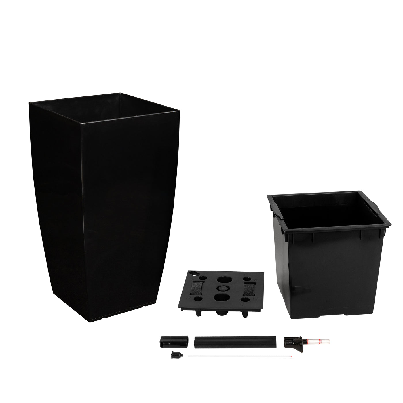 Ghiveci inteligent H66x36x36 cm cu set complet udare Cubico negru lucios
