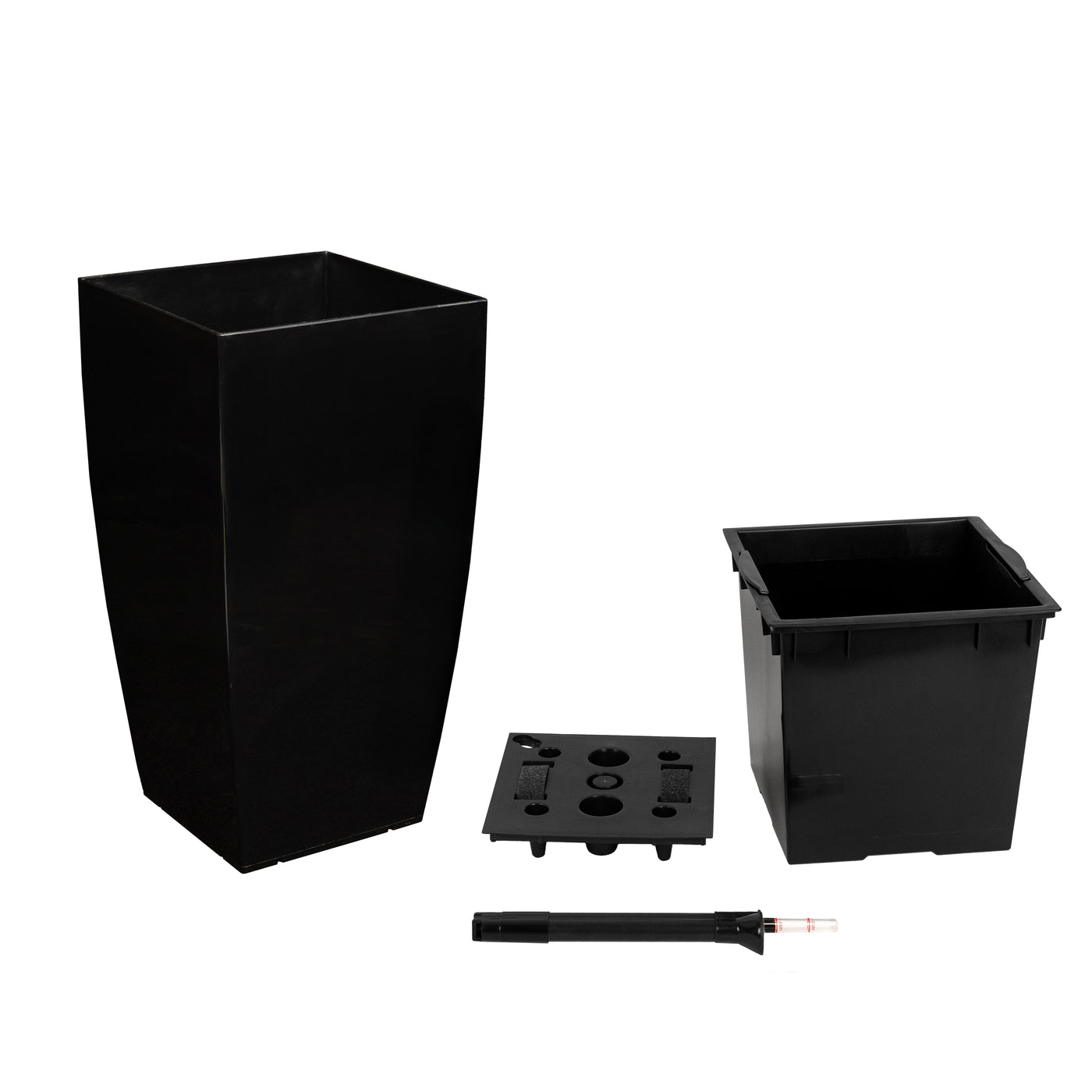 Ghiveci inteligent H66x36x36 cm cu set complet udare Cubico negru lucios