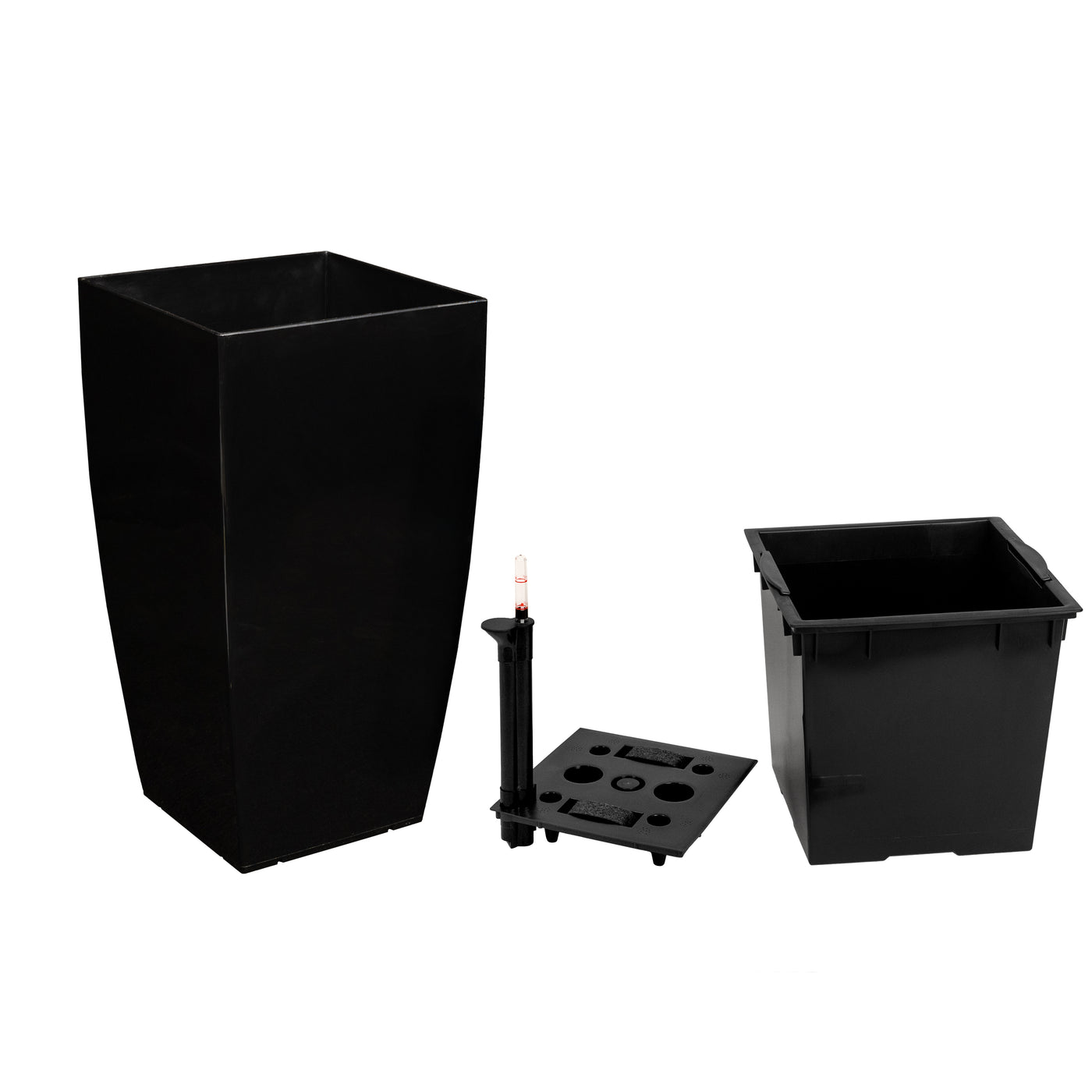 Ghiveci inteligent H66x36x36 cm cu set complet udare Cubico negru lucios