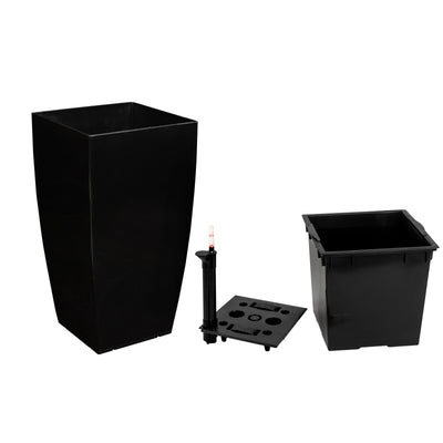 Ghiveci inteligent H66x36x36 cm cu set complet udare Cubico negru lucios
