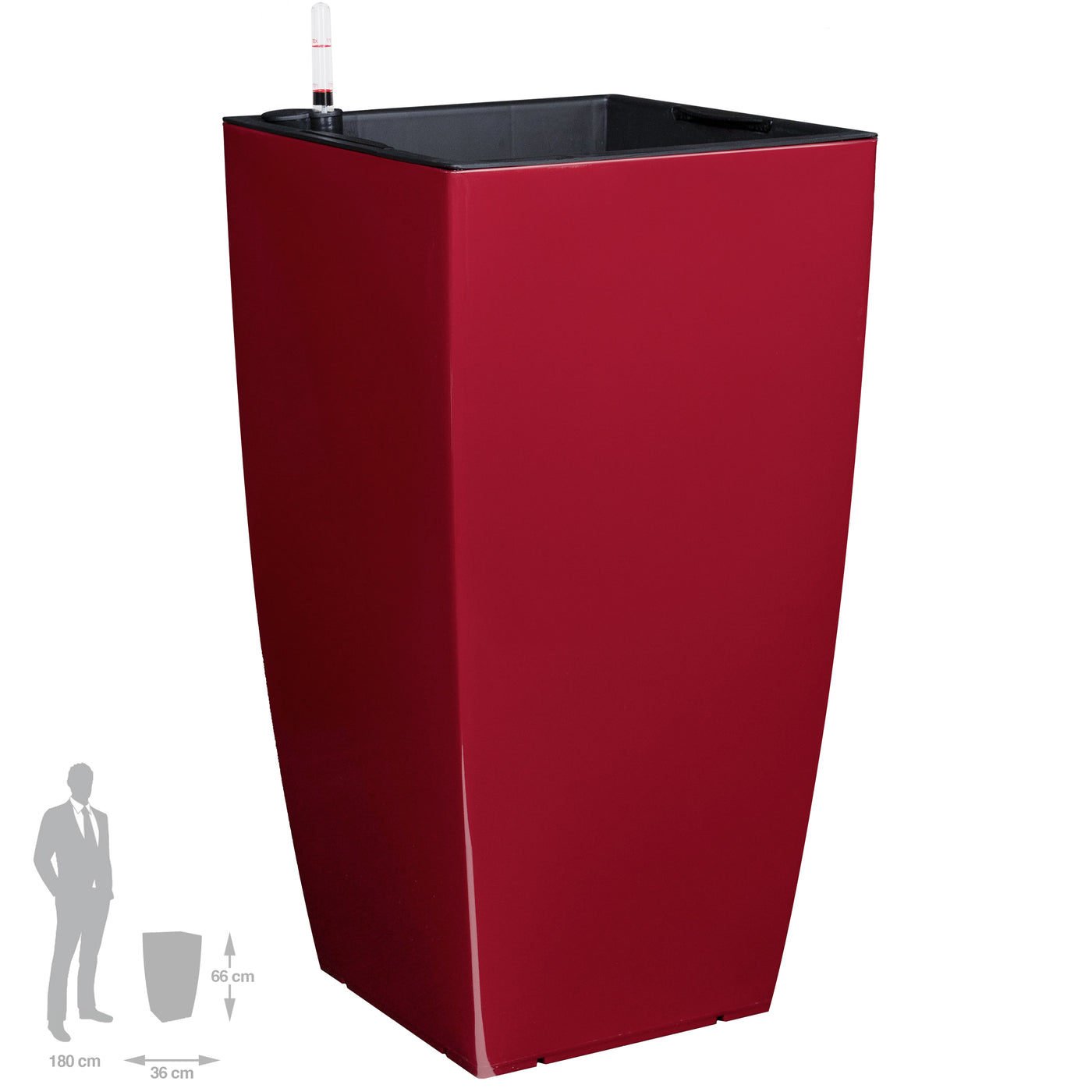 Ghiveci inteligent H66x36x36 cm cu set complet udare Cubico rosu lucios inchis