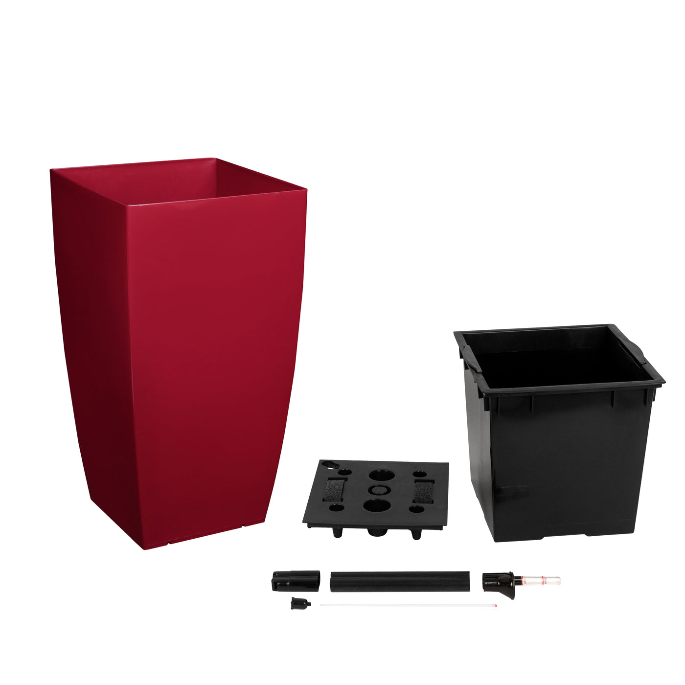 Ghiveci inteligent H66x36x36 cm cu set complet udare Cubico rosu lucios inchis