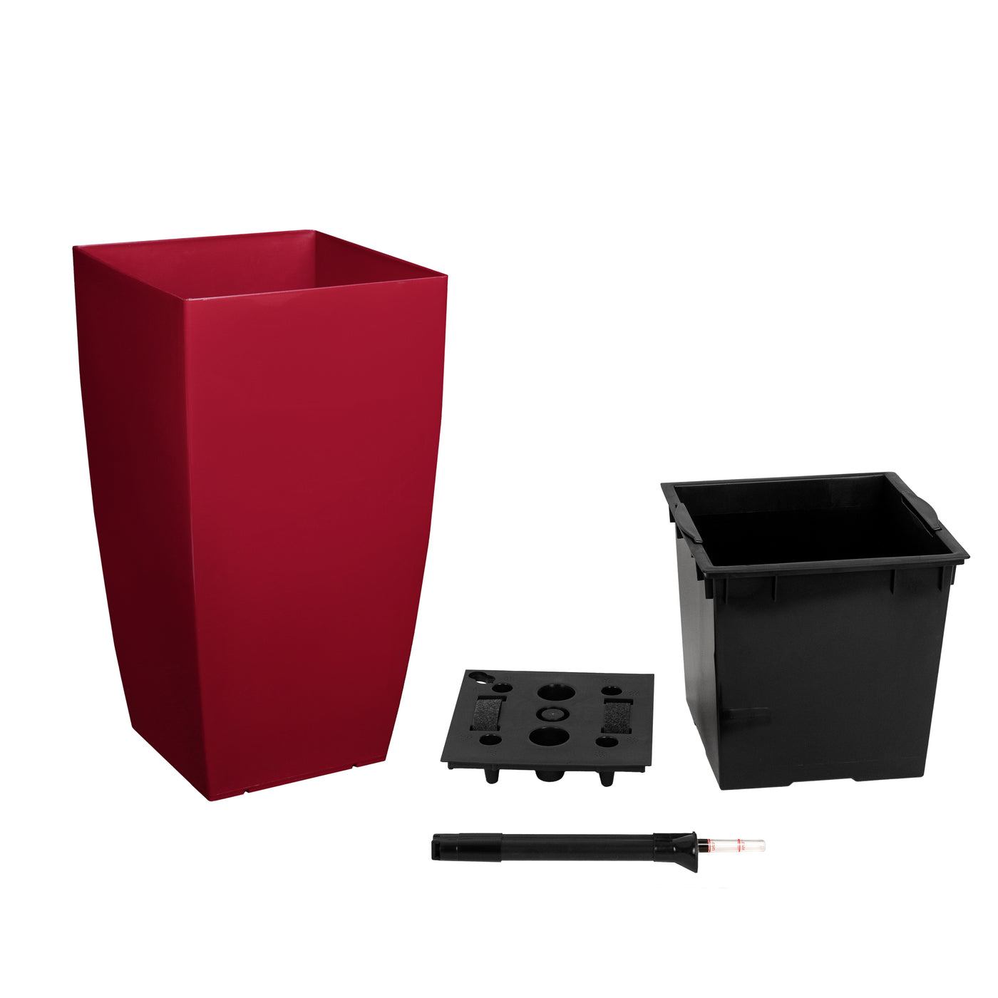 Ghiveci inteligent H66x36x36 cm cu set complet udare Cubico rosu lucios inchis