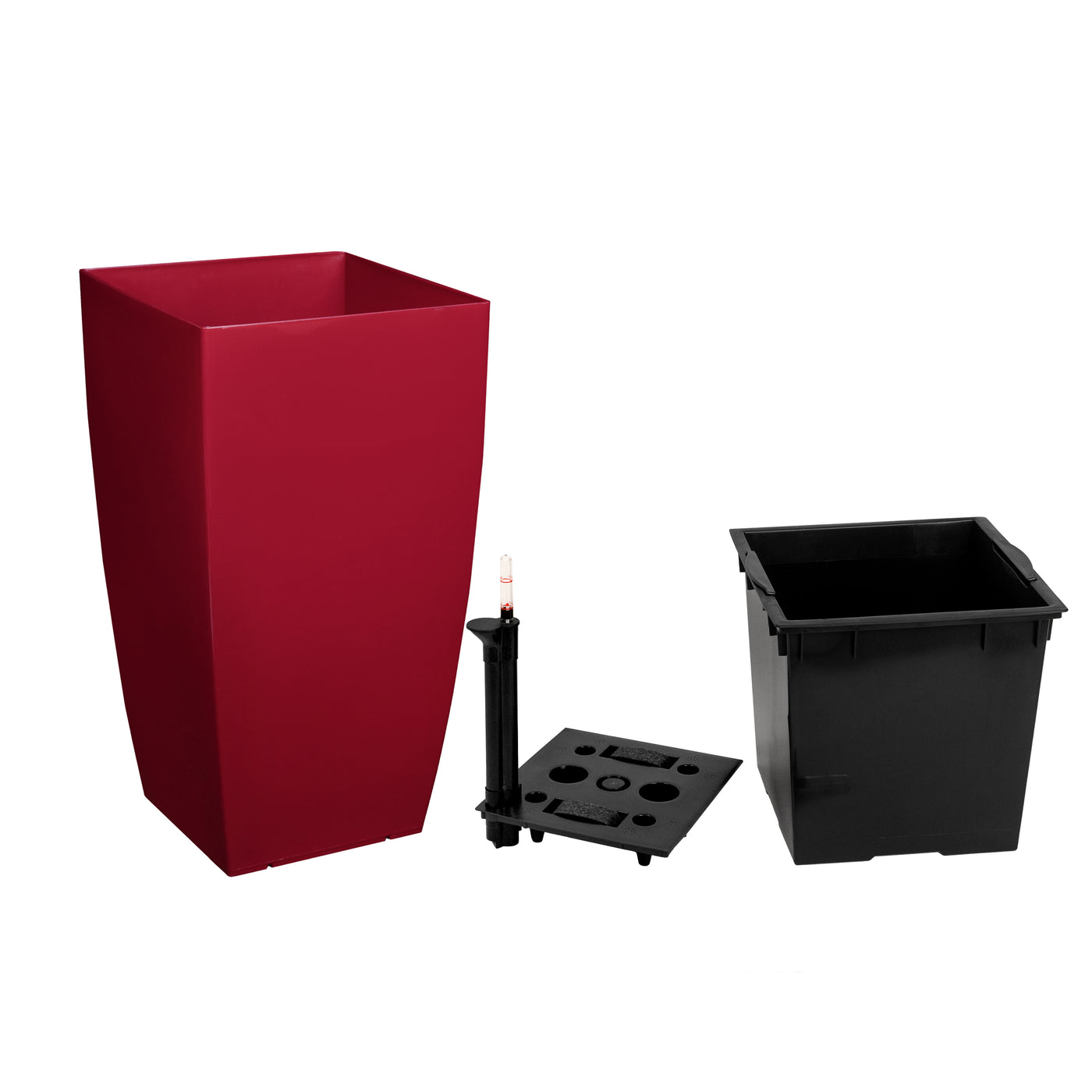 Ghiveci inteligent H66x36x36 cm cu set complet udare Cubico rosu lucios inchis