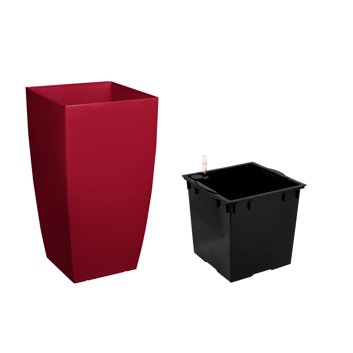 Ghiveci inteligent H66x36x36 cm cu set complet udare Cubico rosu lucios inchis