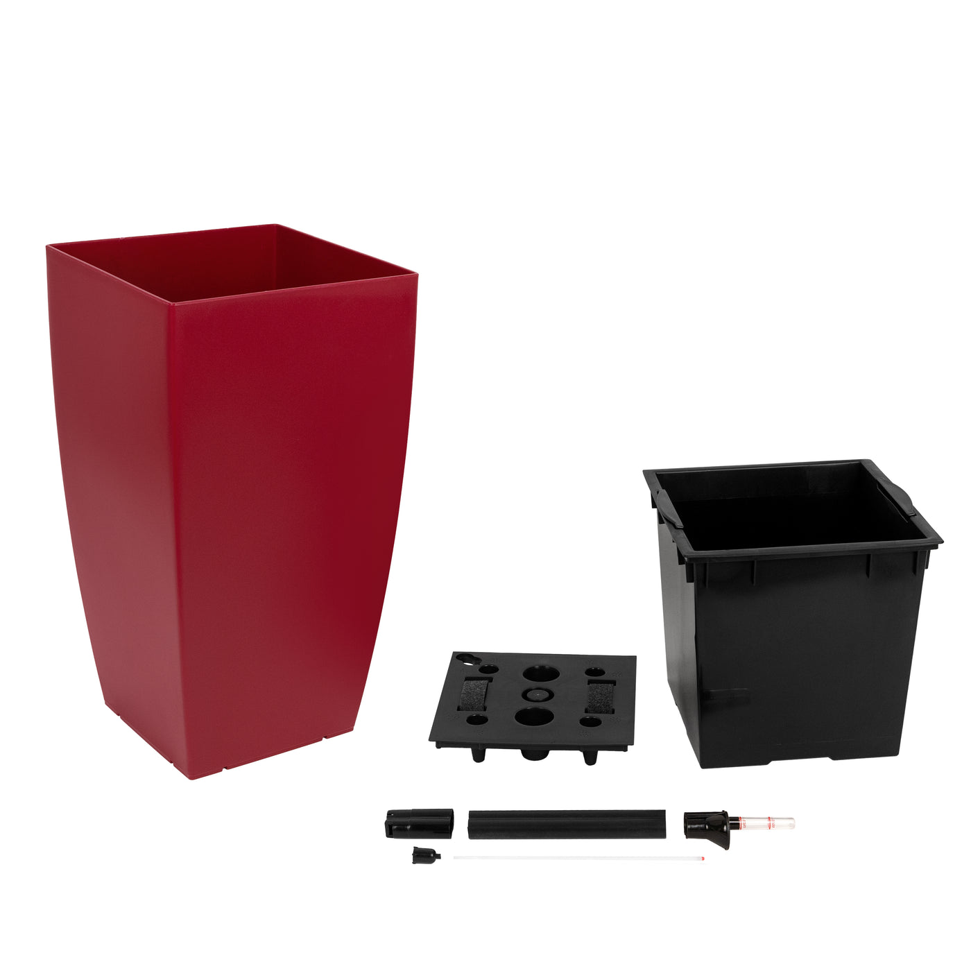 Ghiveci inteligent H66x36x36 cm cu set complet udare Cubico rosu mat