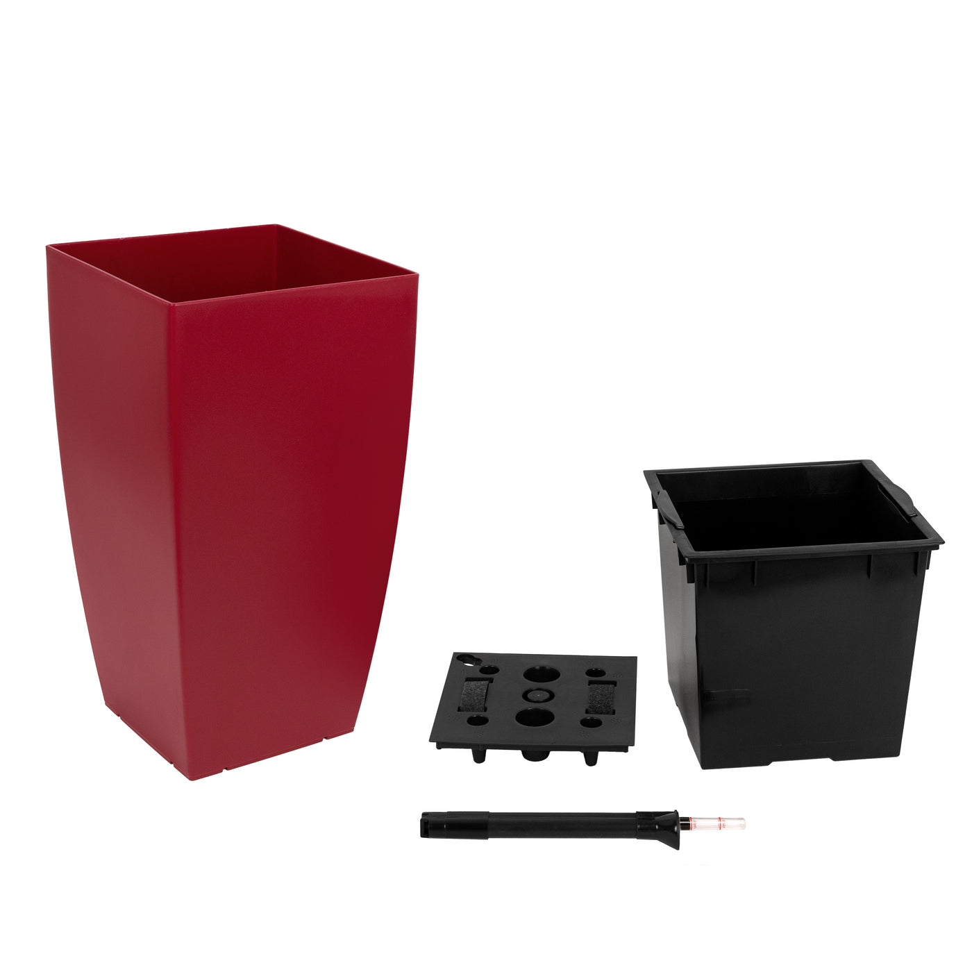 Ghiveci inteligent H66x36x36 cm cu set complet udare Cubico rosu mat