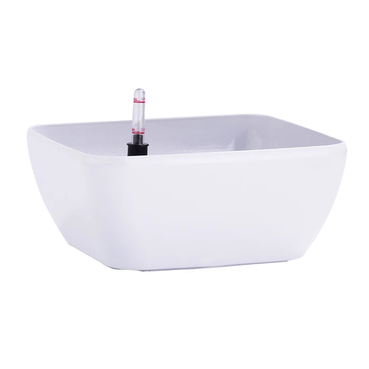 Ghiveci inteligent H8x18x18 cm RobertoRossi Quadro Bowl alb lucios