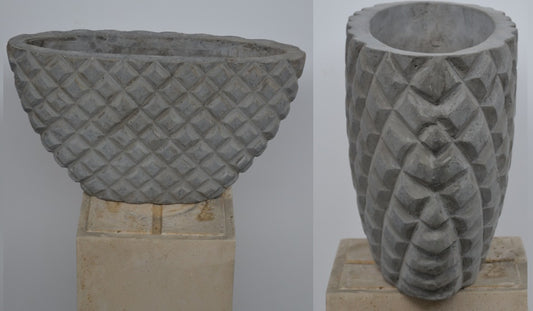 Ghiveci oval Diamante L61xW15xH35 cm gri ciment