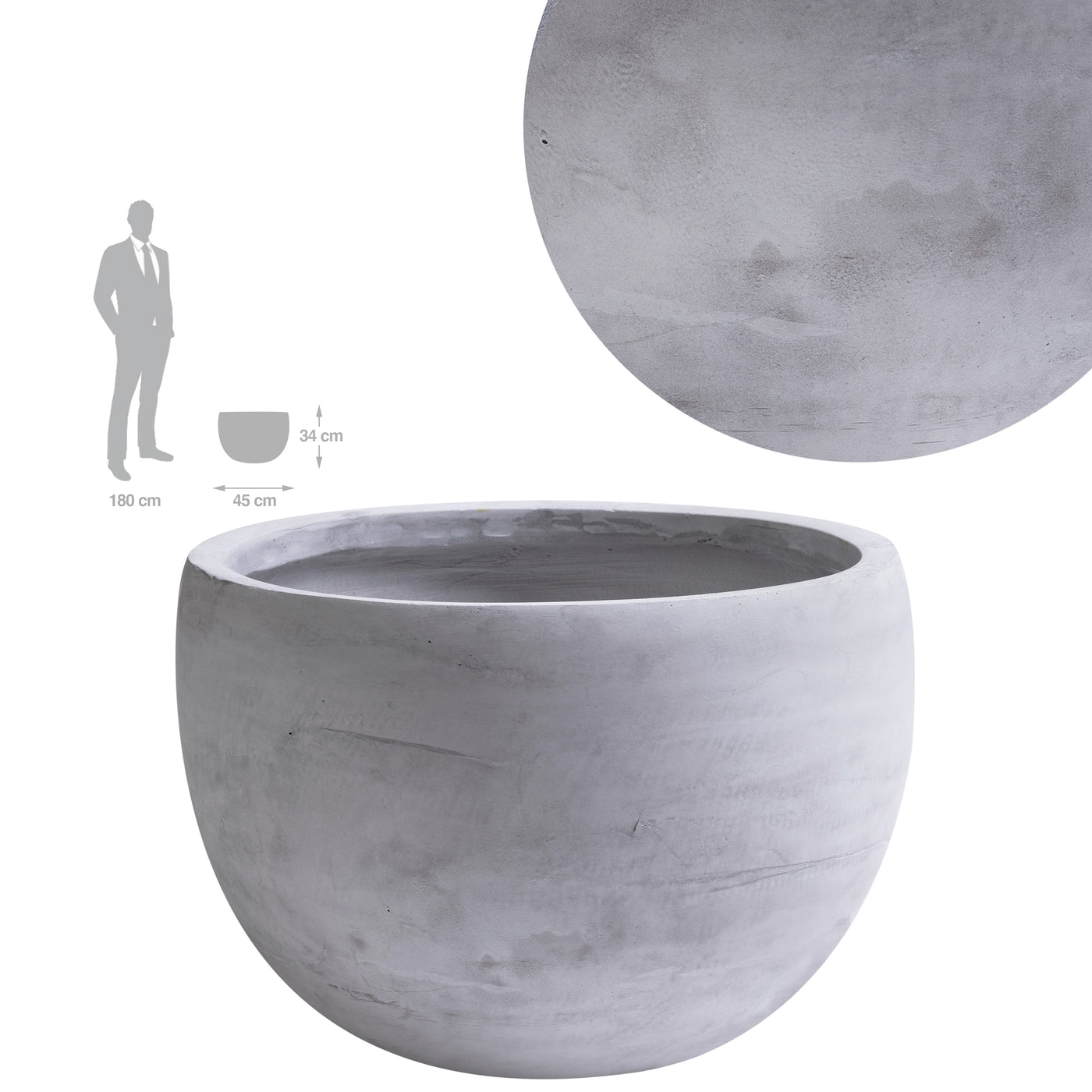 Ghiveci plante H34xD45 cm. gri ciment