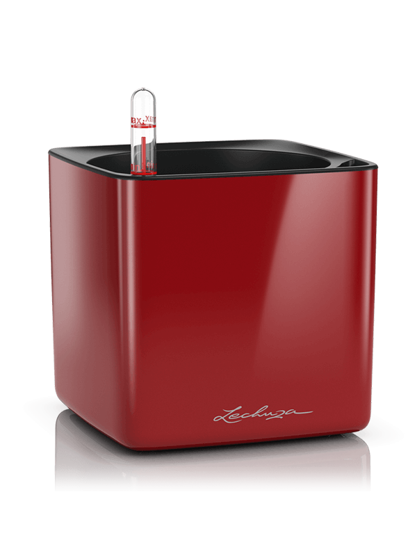 Ghiveci plante L14xW14xH14cm Lechuza Cube Glossy 14 All Inclusive Set Scarlet Red High-gloss