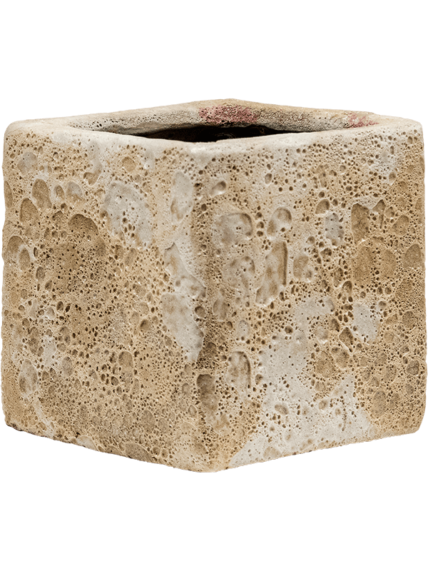 Ghiveci plante L16xW16xH16cm Baq Lava Cube Relic Beige (glazed inside)