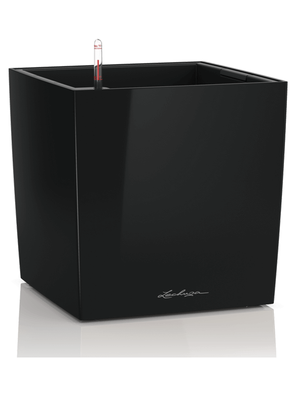 Ghiveci plante L30xW30xH30cm Lechuza Premium Cube 30 All Inclusive Set Black High Gloss