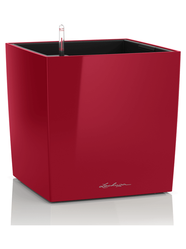 Ghiveci plante L30xW30xH30cm Lechuza Premium Cube 30 All Inclusive Set Scarlet Red High-gloss