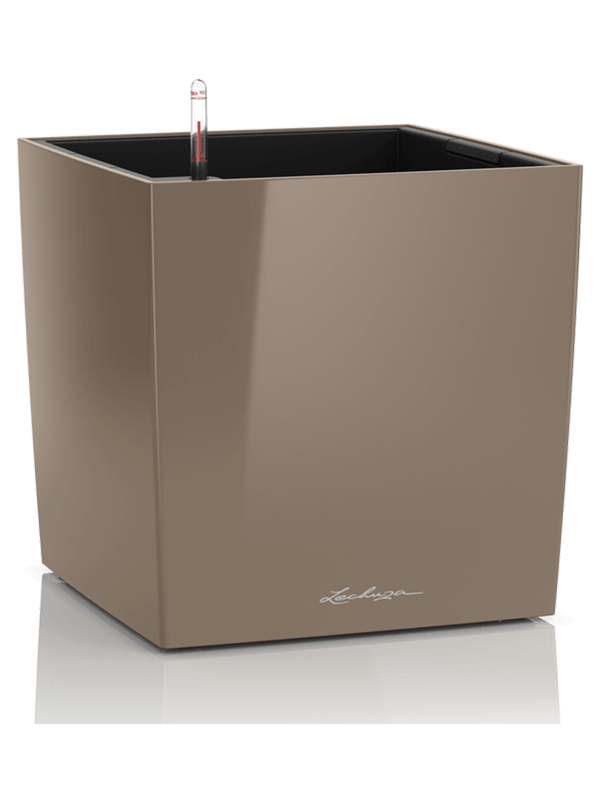 Ghiveci plante L30xW30xH30cm Lechuza Premium Cube 30 All Inclusive Set Taupe High Gloss