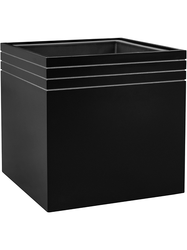 Ghiveci plante L48xW48xH48cm Baq Line-Up Cube Matt Black (with liner and wheelplate)