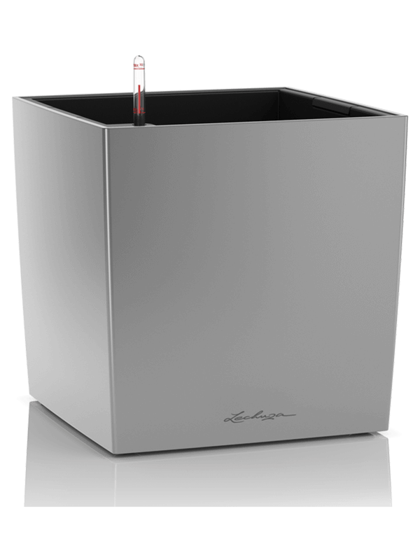 Ghiveci plante L50xW50xH50cm Lechuza Premium Cube 50 All Inclusive Set Silver Metallic