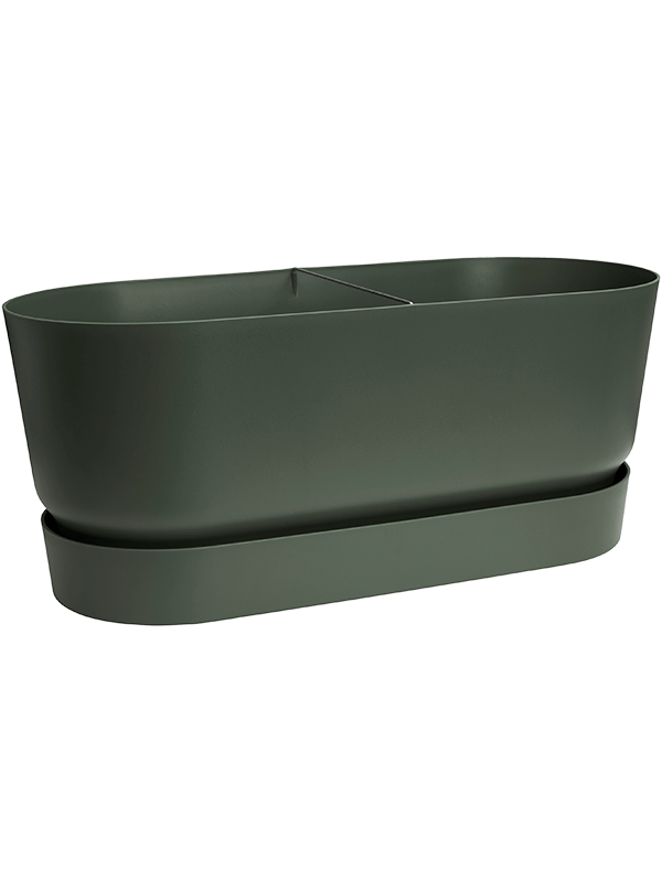 Ghiveci plante L58xW26xH33cm Greenville Terrace Trough Wheels Leaf Green