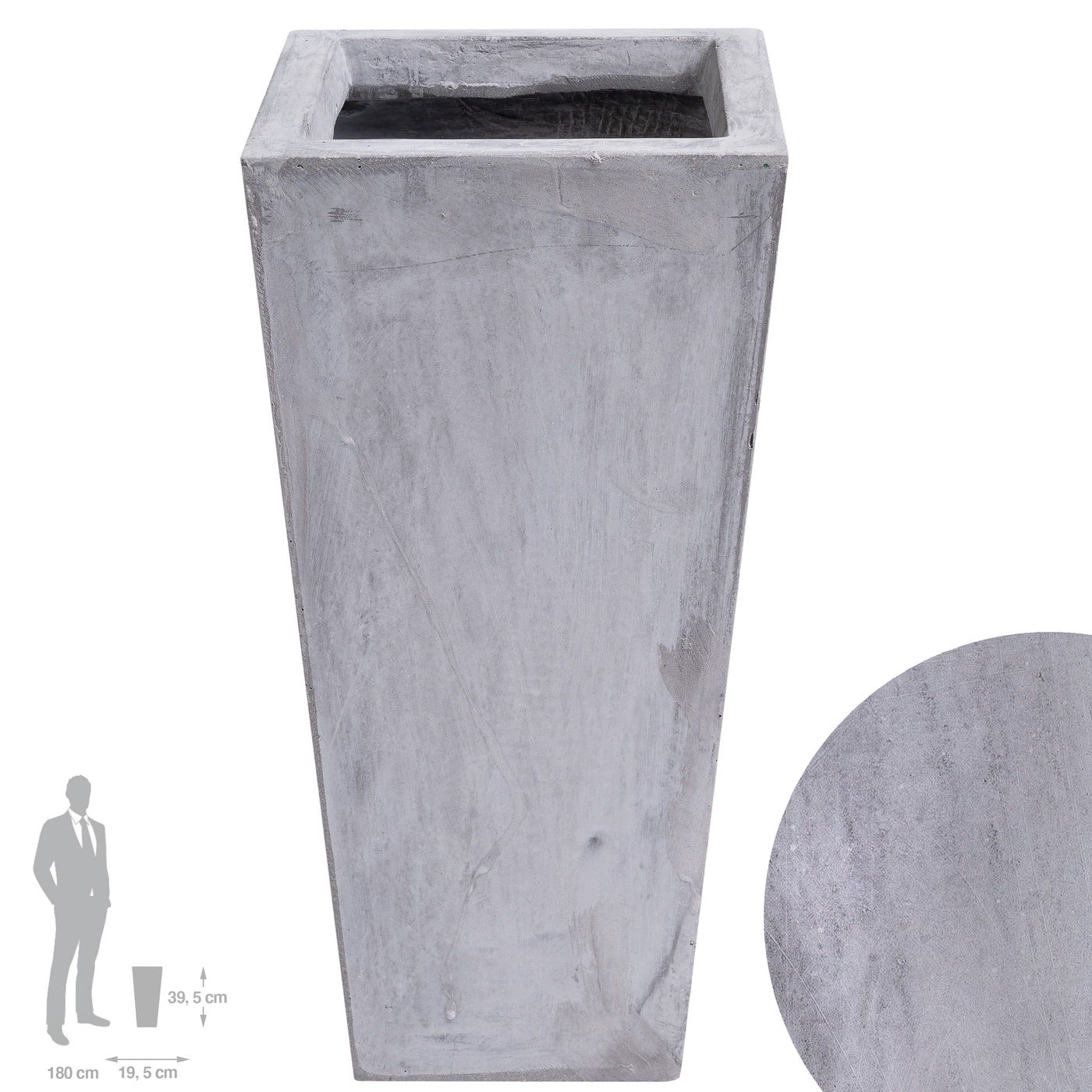 Ghiveci pt plante 19.5x19.5x39.5 cm. gri ciment