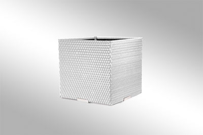 Ghiveci Ratan cu banda si rama de aluminium 52x52x52 alb alb