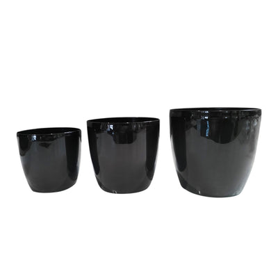 Ghiveci Rotto H12.5xD14 cm. negru lucios