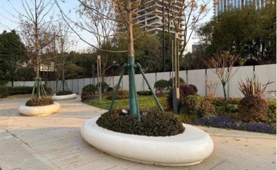 Ghiveci urban oval cu banca si spatar 462x246.5 cm