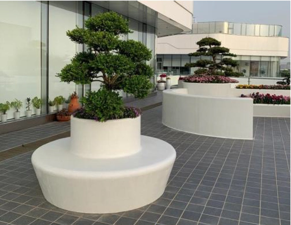 Ghiveci urban round cu banca si spatar D240xH92 cm