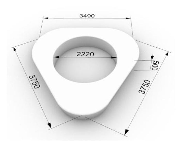 Ghiveci urban triangular cu banca 349x375x375x50cm