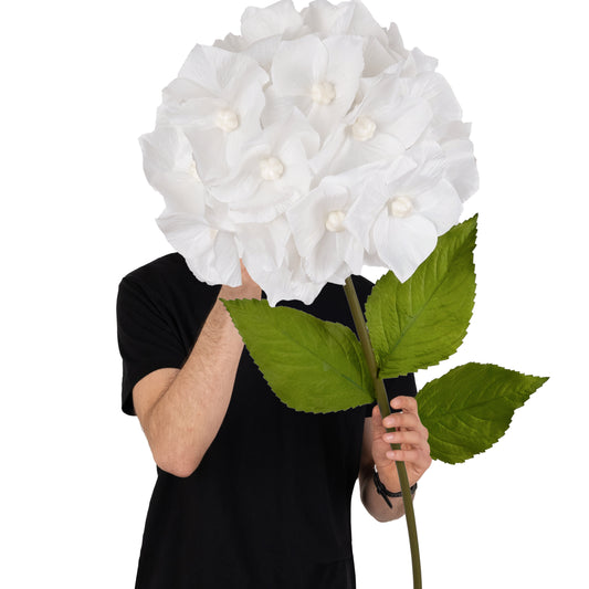 Hortensie artificiala D33xH100 cm alba cu tulpina gigant fara suport