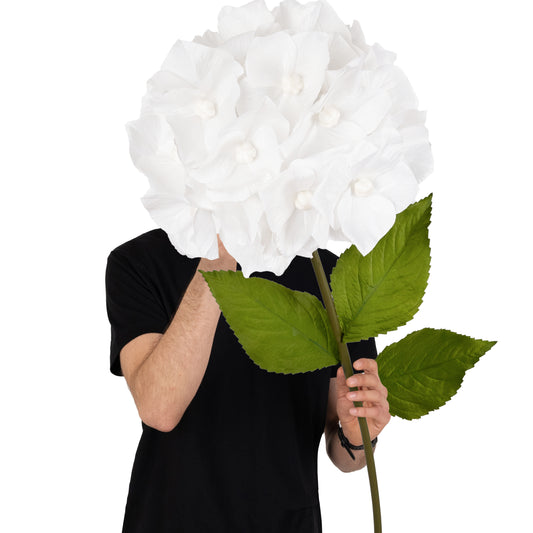 Hortensie artificiala D33xH100 cm alba cu tulpina gigant fara suport