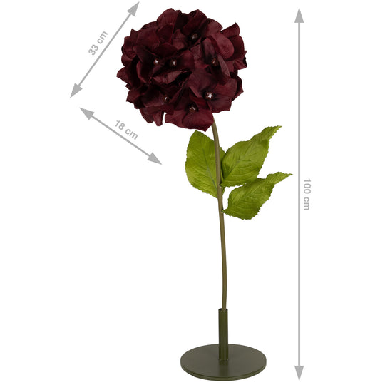 Hortensie artificiala D33xH100 cm burgundy cu tulpina gigant fara suport