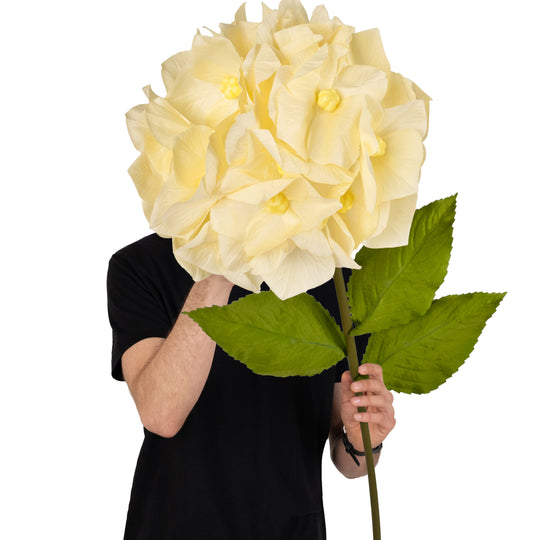 Hortensie artificiala D33xH100 cm galbena cu tulpina gigant fara suport