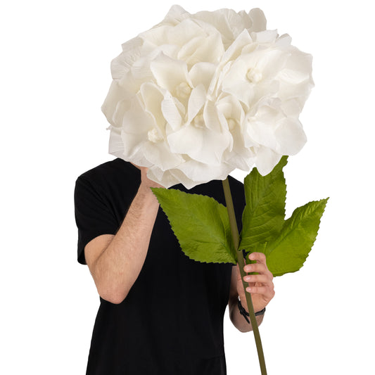 Hortensie artificiala D33xH100 cm ivory cu tulpina gigant fara suport