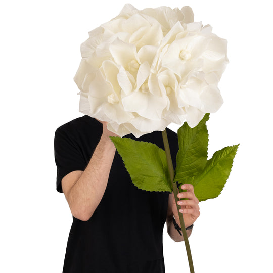 Hortensie artificiala D33xH100 cm ivory cu tulpina gigant fara suport