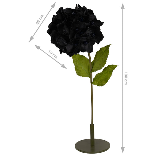 Hortensie artificiala D33xH100 cm neagra cu tulpina gigant fara suport