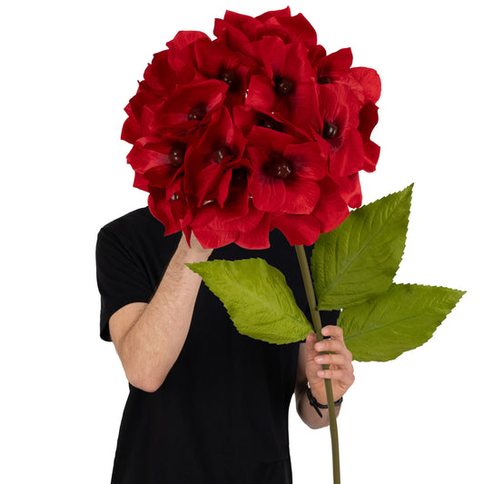 Hortensie artificiala D33xH100 cm rosie cu tulpina gigant fara suport