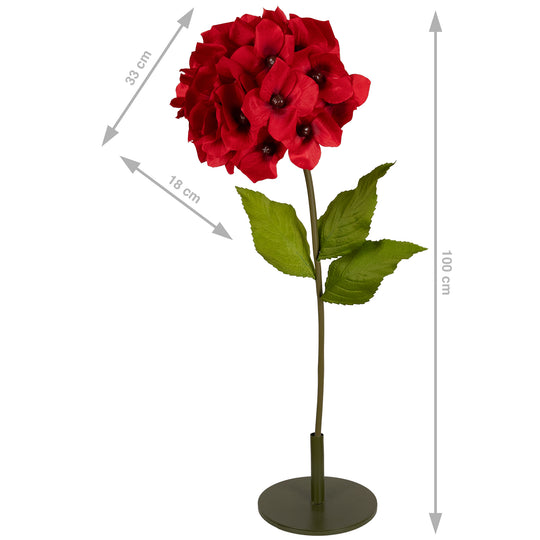 Hortensie artificiala D33xH100 cm rosie cu tulpina gigant fara suport