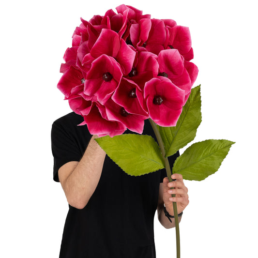 Hortensie artificiala D33xH100 cm roz cyclame cu tulpina gigant fara suport
