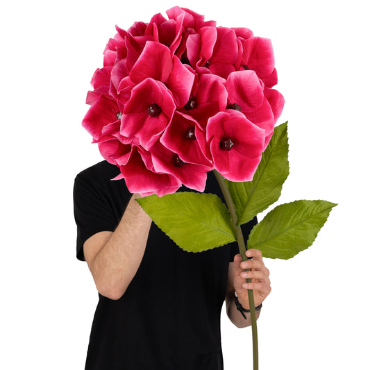 Hortensie artificiala D33xH100 cm roz cyclame cu tulpina gigant fara suport