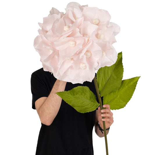 Hortensie artificiala D33xH100 cm roz pal cu tulpina gigant fara suport