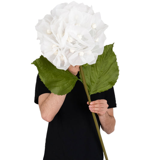 Hortensie artificiala D38xH110 cm alba cu tulpina gigant XL fara suport