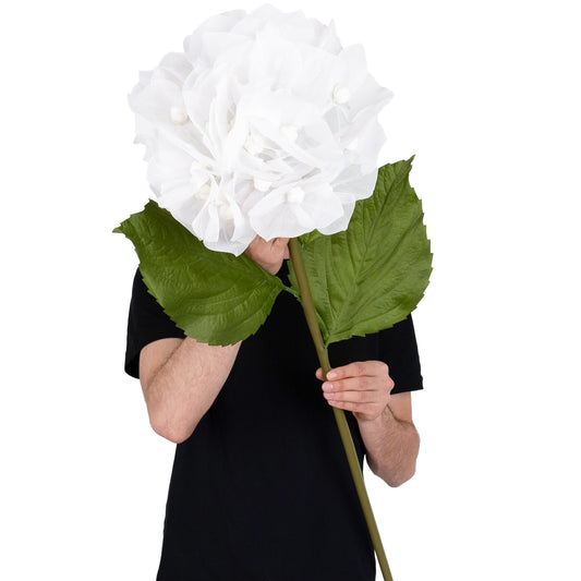 Hortensie artificiala D38xH110 cm alba cu tulpina gigant XL fara suport