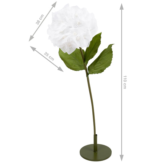 Hortensie artificiala D38xH110 cm alba cu tulpina gigant XL fara suport