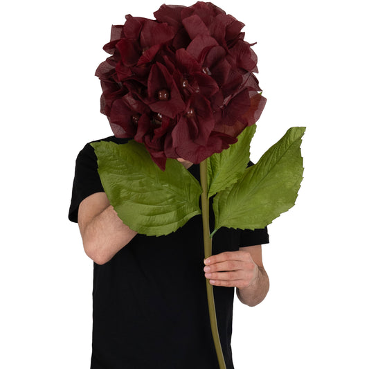 Hortensie artificiala D38xH110 cm burgundy cu tulpina gigant XL fara suport