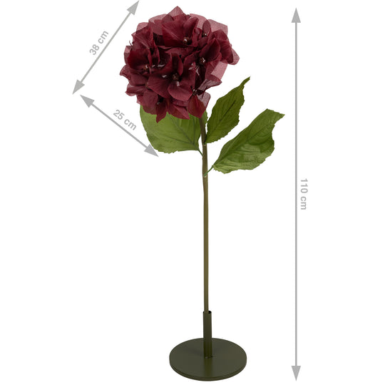 Hortensie artificiala D38xH110 cm burgundy cu tulpina gigant XL fara suport