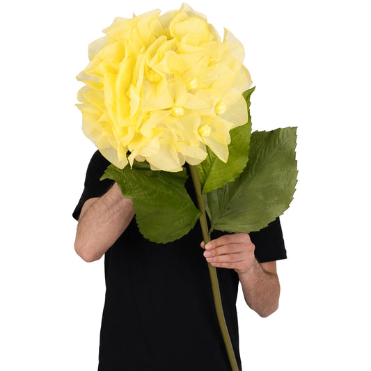 Hortensie artificiala D38xH110 cm galbena cu tulpina gigant XL fara suport