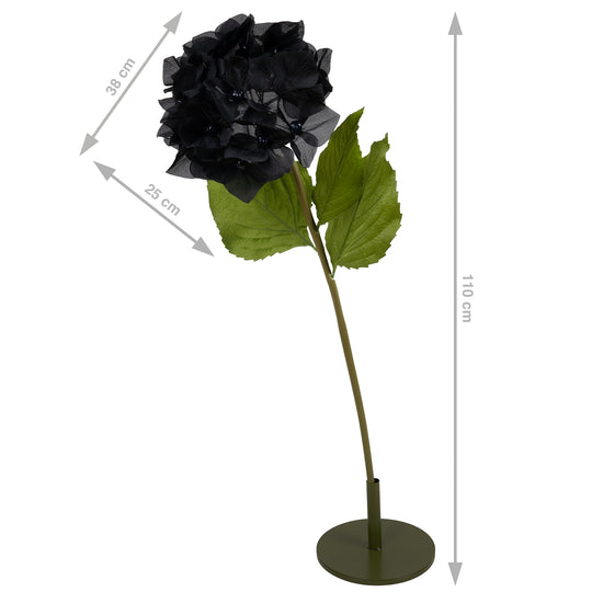 Hortensie artificiala D38xH110 cm neagra cu tulpina gigant XL fara suport