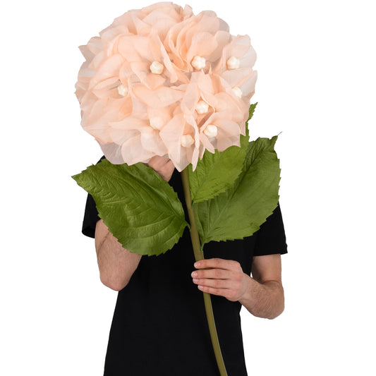 Hortensie artificiala D38xH110 cm piersica cu tulpina gigant XL fara suport