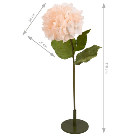 Hortensie artificiala D38xH110 cm piersica cu tulpina gigant XL fara suport