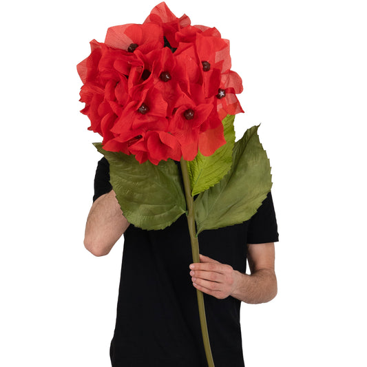 Hortensie artificiala D38xH110 cm rosie cu tulpina gigant XL fara suport